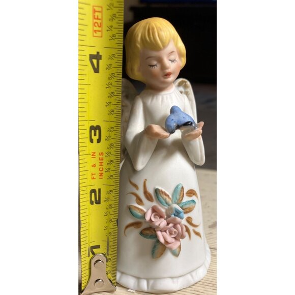Home Interiors Angel Bell Porcelain Bisque Figurine Holding Blue Bird HOMCO - Picture 12 of 14